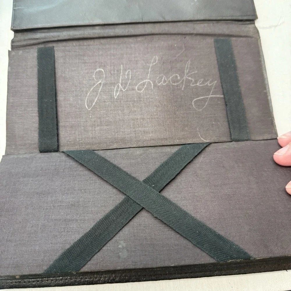 Antique Tri-fold Black Faux Pebbled Leather Wallet Late 19th Century